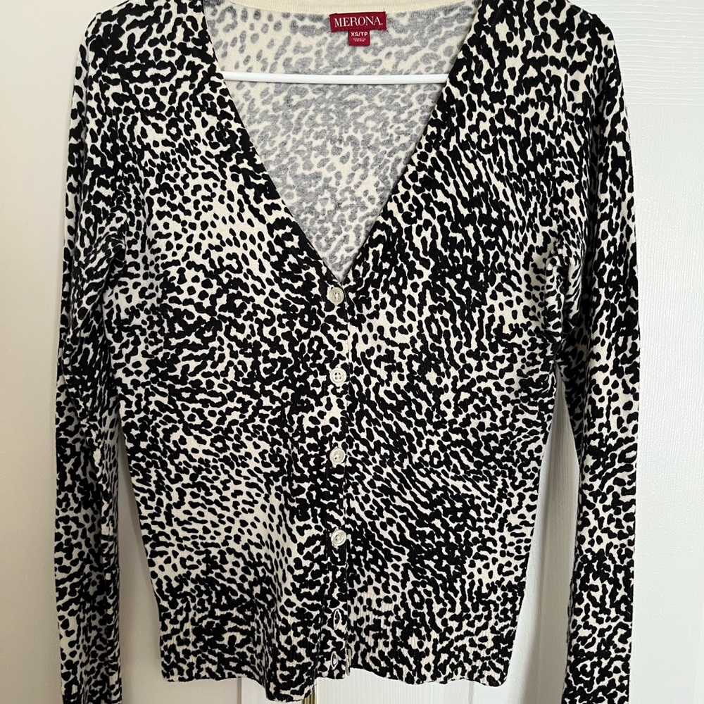 Merona Black and White Animal Print Cardigan